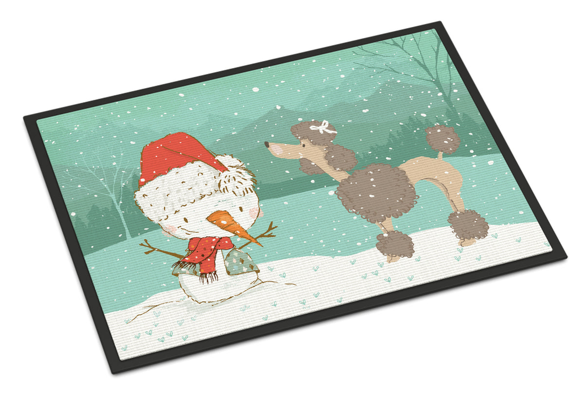 Chocolate Poodle Snowman Christmas Indoor or Outdoor Mat 18x27 CK2065MAT - the-store.com