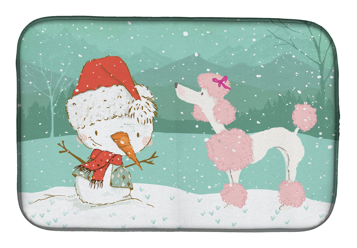 Pink Poodle Snowman Christmas Dish Drying Mat CK2066DDM