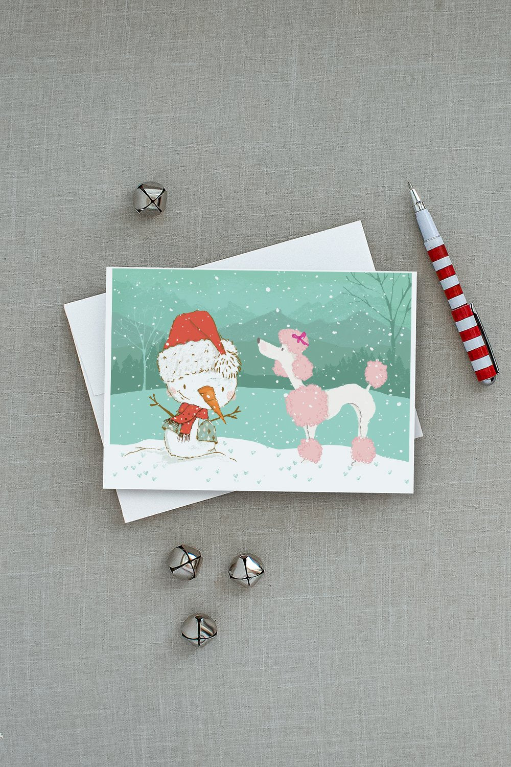 Pink Poodle Snowman Christmas Greeting Cards and Envelopes Pack of 8 - the-store.com