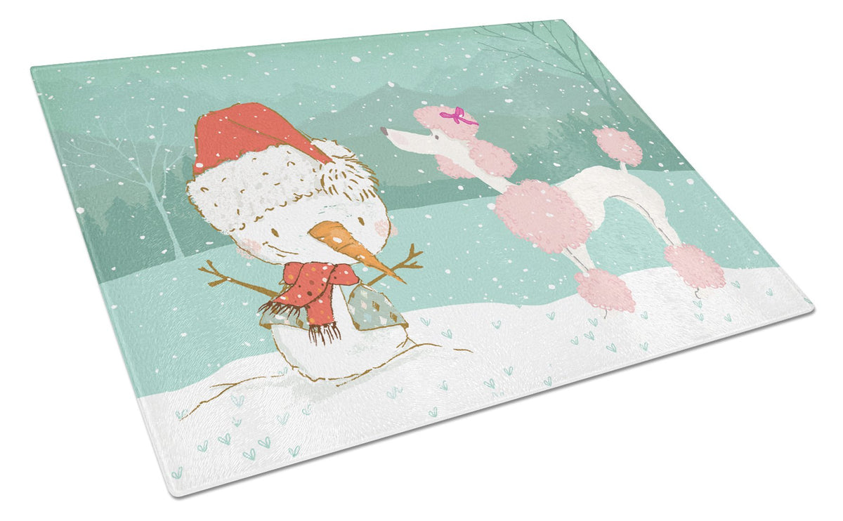 Pink Poodle Snowman Christmas Glass Cutting Board Large CK2066LCB by Caroline&#39;s Treasures