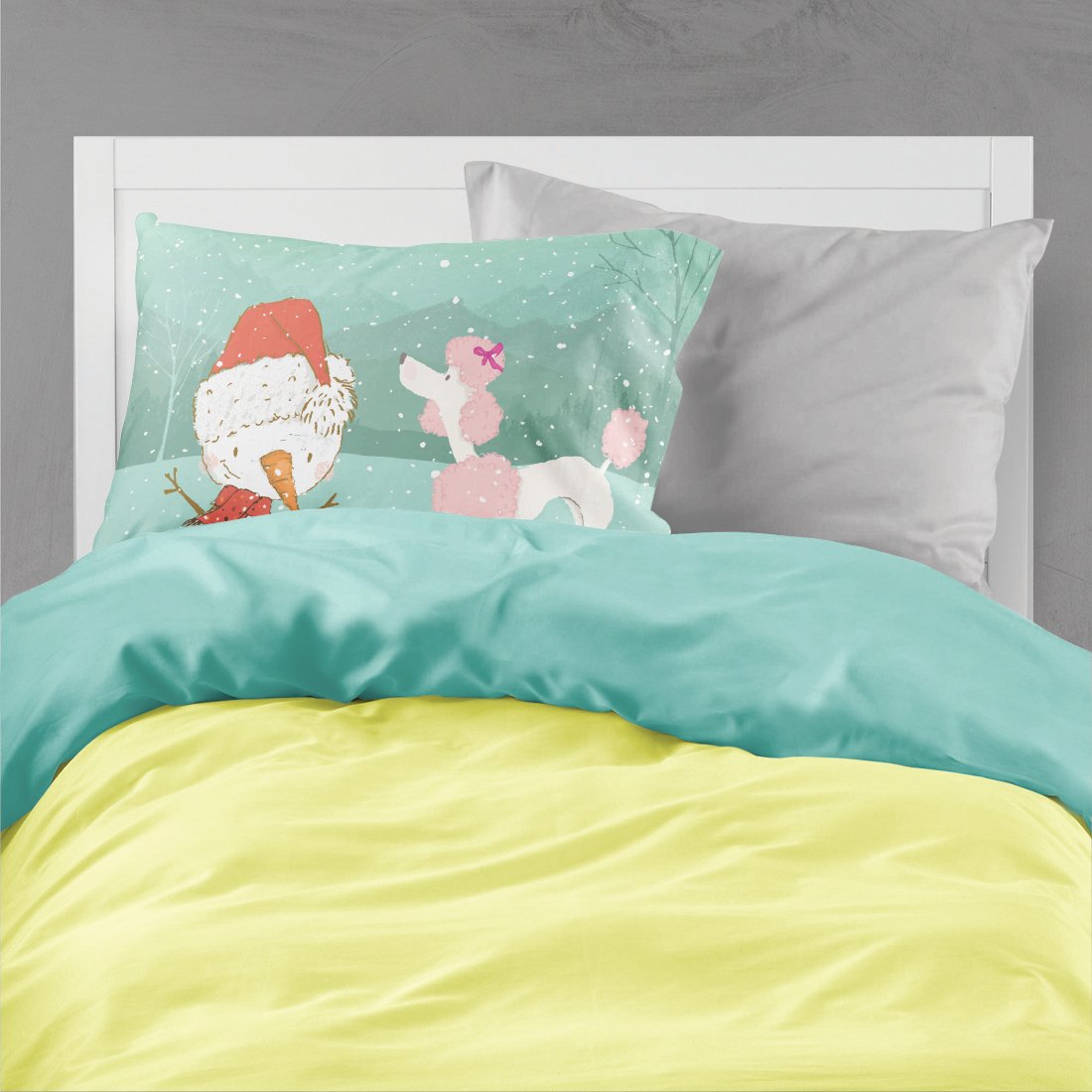 Pink Poodle Snowman Christmas Fabric Standard Pillowcase CK2066PILLOWCASE by Caroline's Treasures