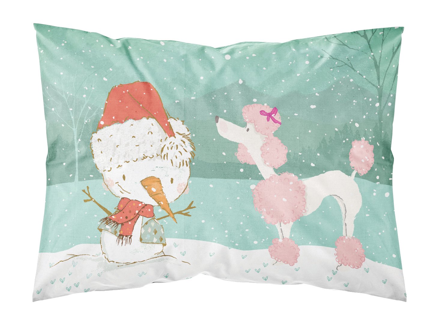 Pink Poodle Snowman Christmas Fabric Standard Pillowcase CK2066PILLOWCASE by Caroline's Treasures