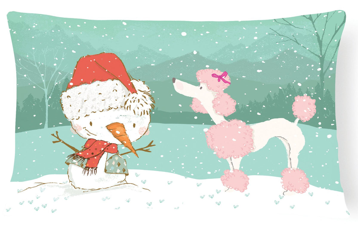 Pink Poodle Snowman Christmas Canvas Fabric Decorative Pillow CK2066PW1216 by Caroline&#39;s Treasures