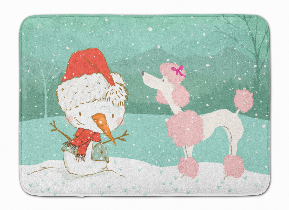 Pink Poodle Snowman Christmas Machine Washable Memory Foam Mat CK2066RUG - the-store.com