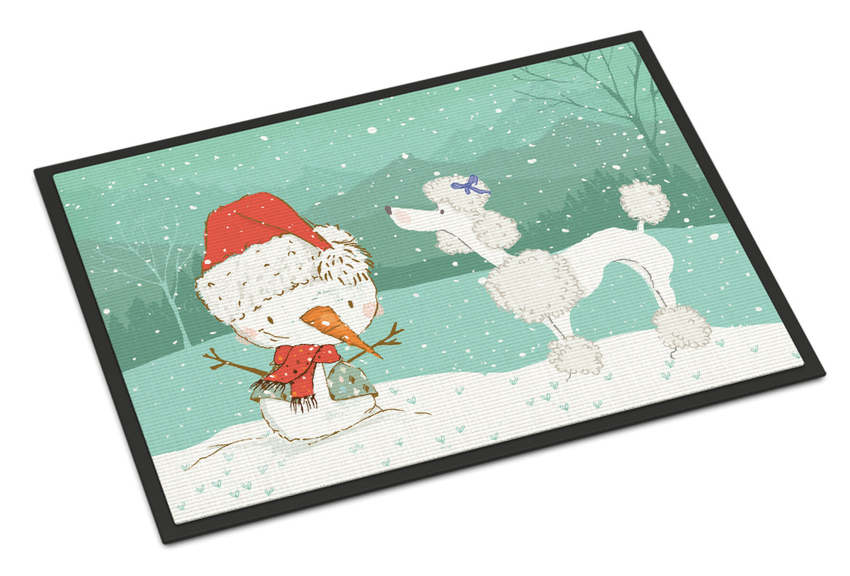 White Poodle Snowman Christmas Indoor or Outdoor Mat 18x27 CK2067MAT - the-store.com