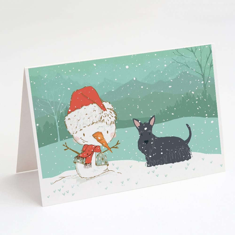 Buy this Scottish Terrier Snowman Christmas Greeting Cards and Envelopes Pack of 8