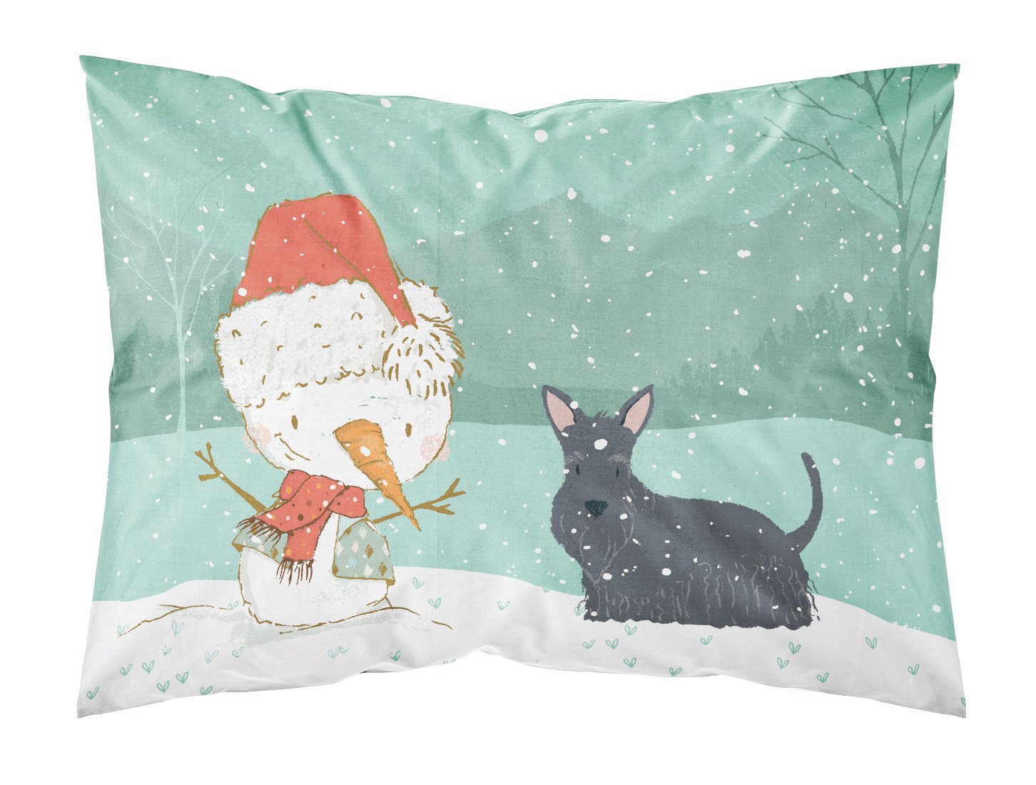 Scottish Terrier Snowman Christmas Fabric Standard Pillowcase CK2068PILLOWCASE by Caroline's Treasures