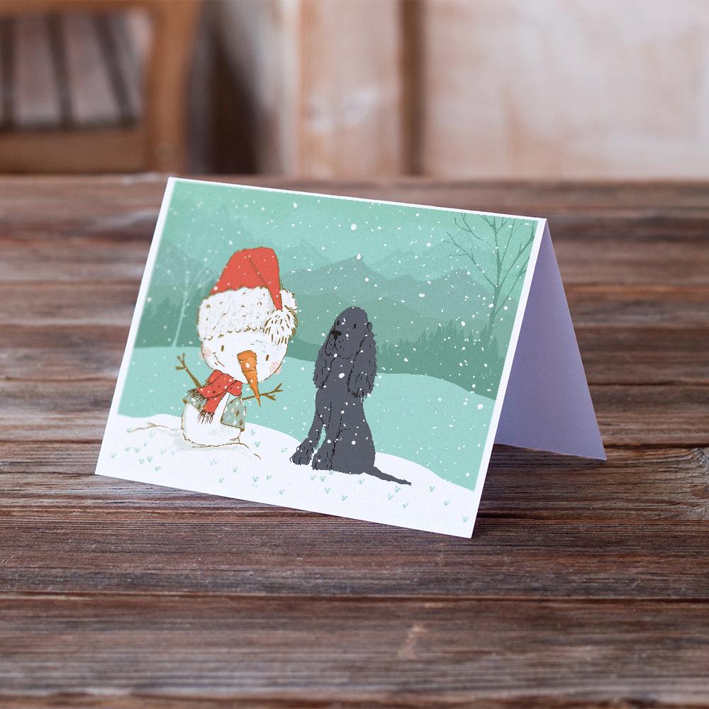 Black Spaniel Snowman Christmas Greeting Cards and Envelopes Pack of 8 - the-store.com
