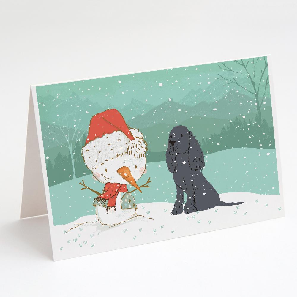 Buy this Black Spaniel Snowman Christmas Greeting Cards and Envelopes Pack of 8