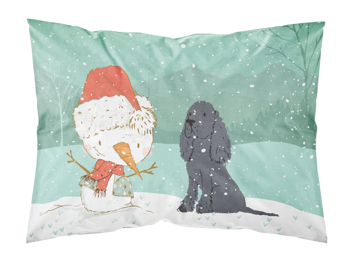 Black Spaniel Snowman Christmas Fabric Standard Pillowcase CK2070PILLOWCASE by Caroline's Treasures