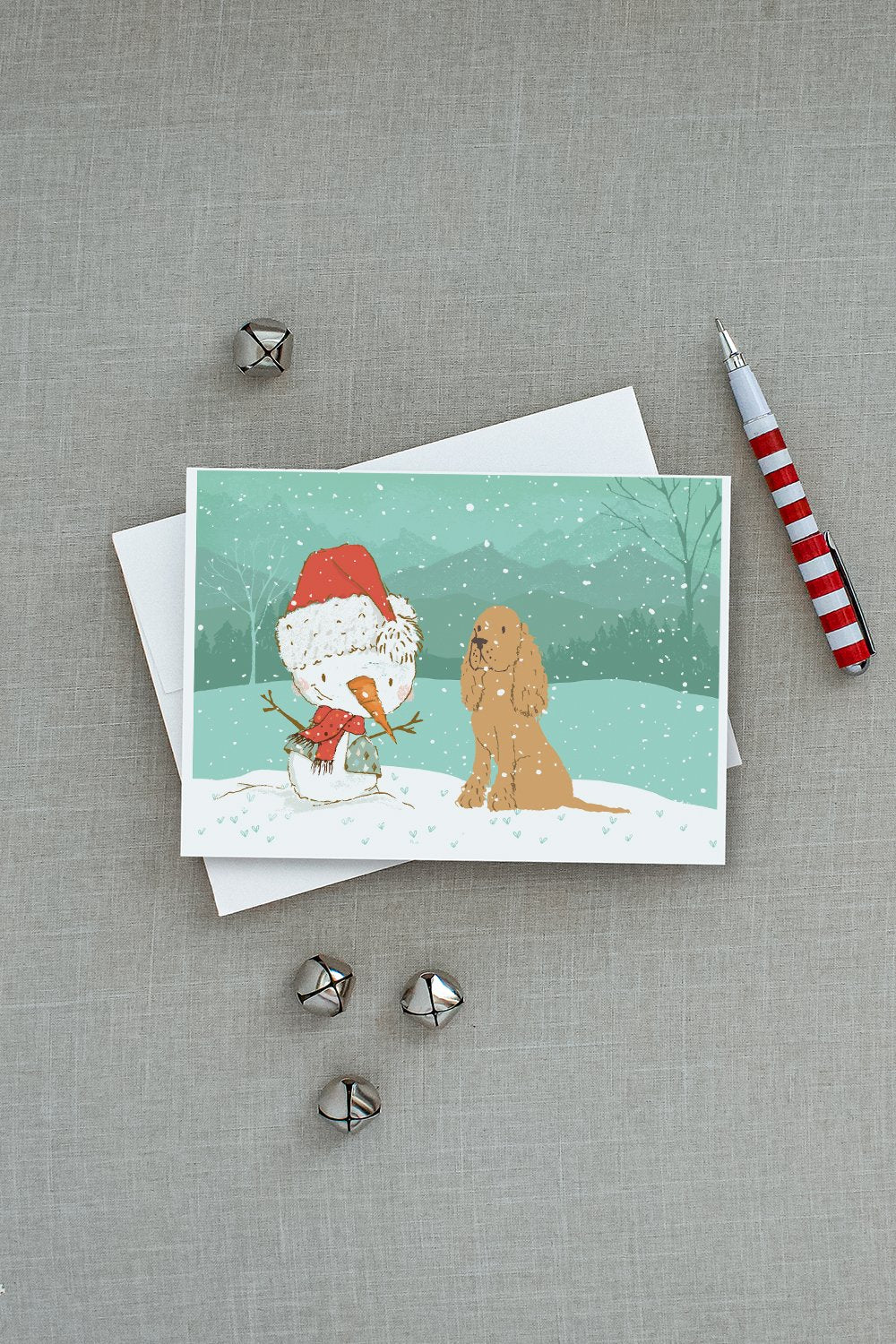 Tan Spaniel Snowman Christmas Greeting Cards and Envelopes Pack of 8 - the-store.com