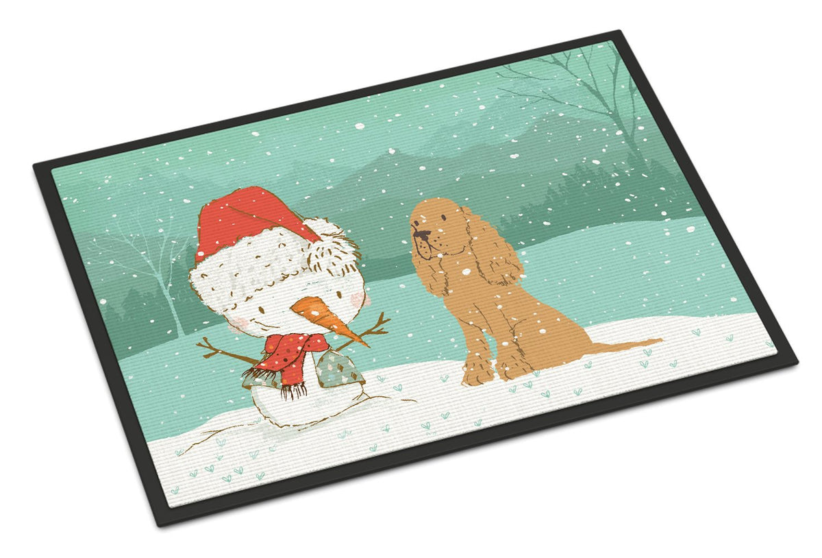 Tan Spaniel Snowman Christmas Indoor or Outdoor Mat 24x36 CK2071JMAT by Caroline&#39;s Treasures
