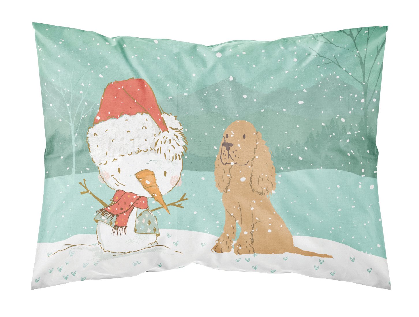 Tan Spaniel Snowman Christmas Fabric Standard Pillowcase CK2071PILLOWCASE by Caroline's Treasures