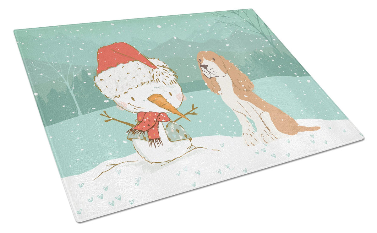 Red Spaniel Snowman Christmas Glass Cutting Board Large CK2072LCB by Caroline&#39;s Treasures