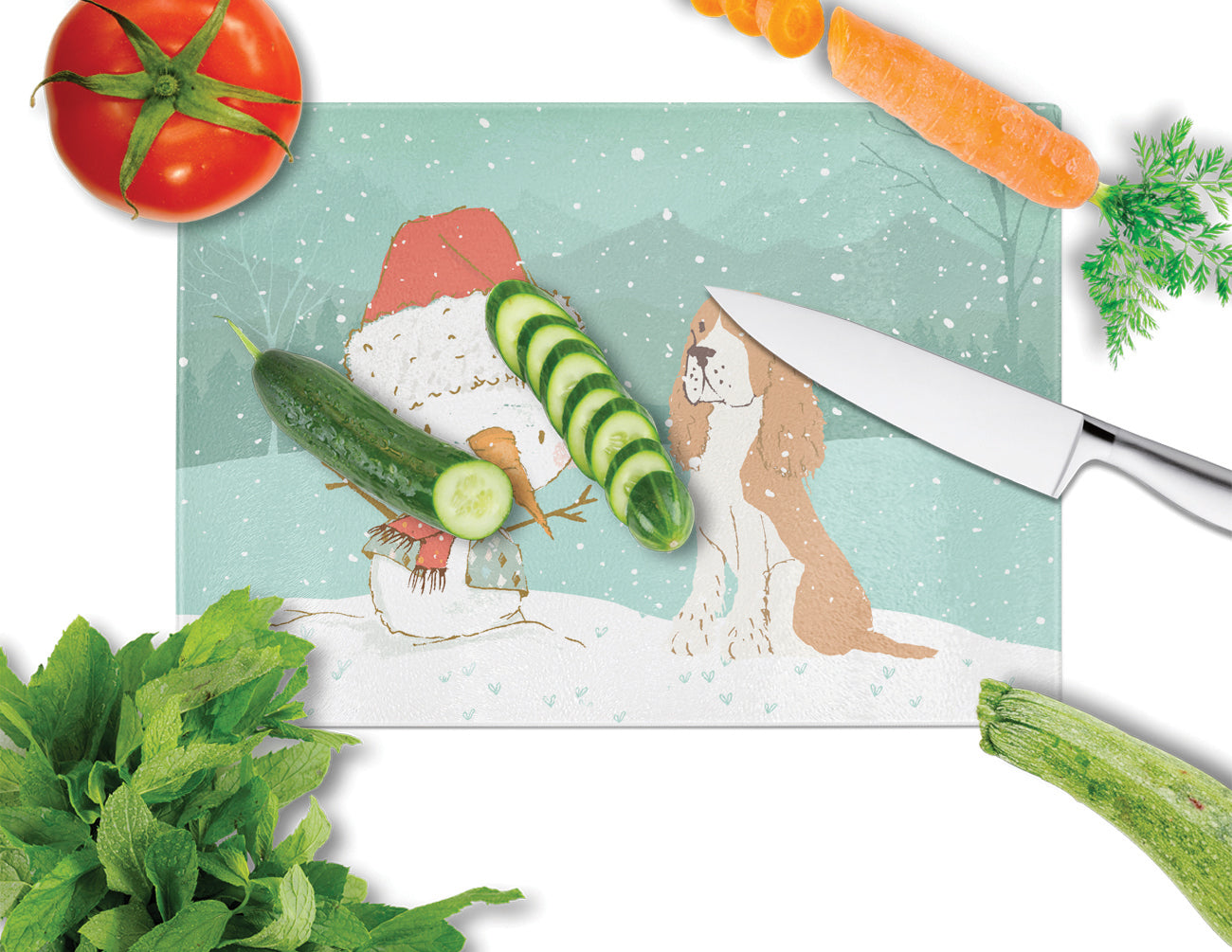 Red Spaniel Snowman Christmas Glass Cutting Board Large CK2072LCB by Caroline's Treasures