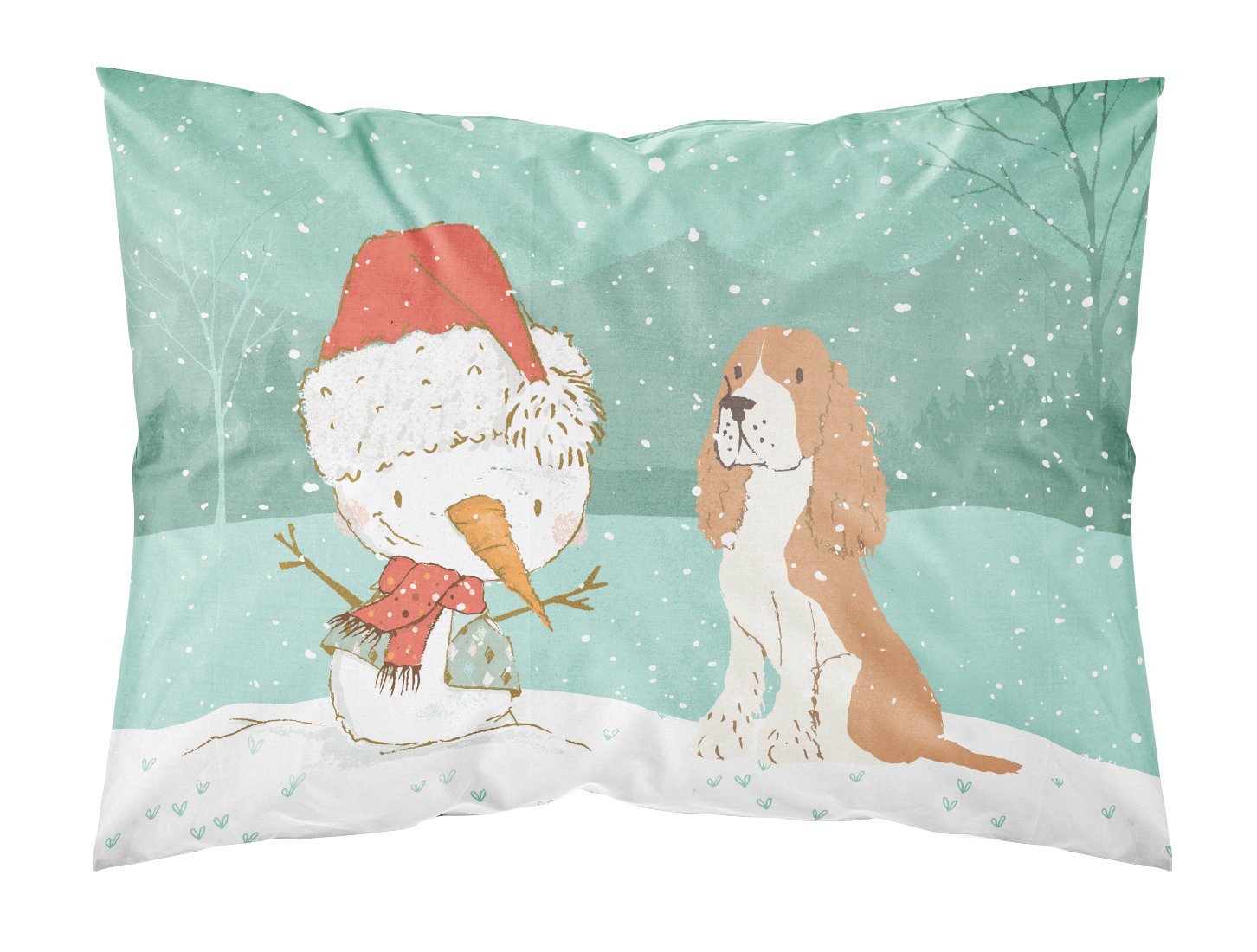 Red Spaniel Snowman Christmas Fabric Standard Pillowcase CK2072PILLOWCASE by Caroline's Treasures
