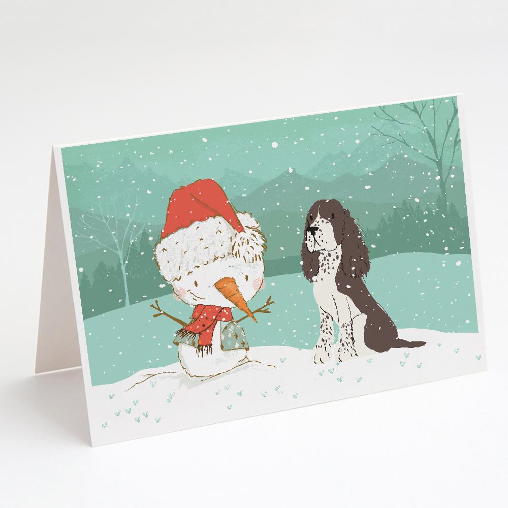 Buy this Brown English Springer Spaniel Snowman Christmas Greeting Cards and Envelopes Pack of 8