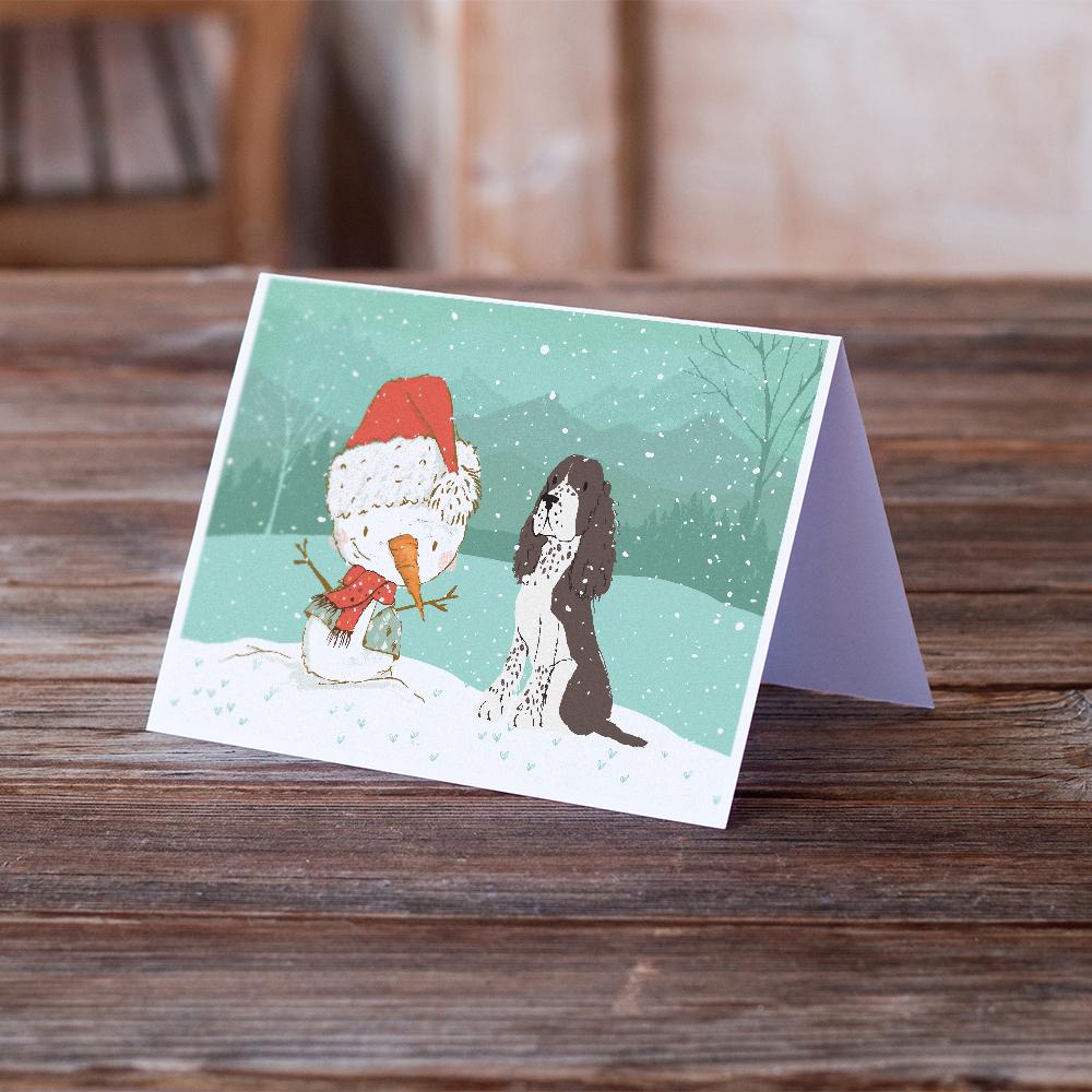 Brown English Springer Spaniel Snowman Christmas Greeting Cards and Envelopes Pack of 8 - the-store.com