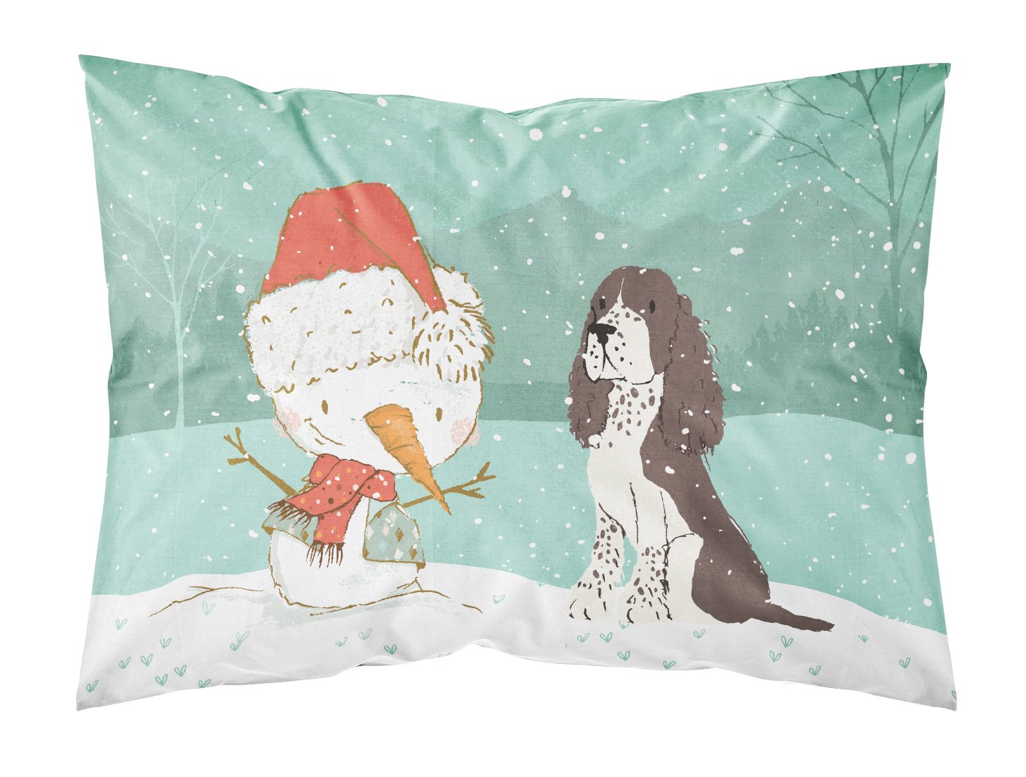 Brown English Springer Spaniel Snowman Christmas Fabric Standard Pillowcase CK2074PILLOWCASE by Caroline's Treasures