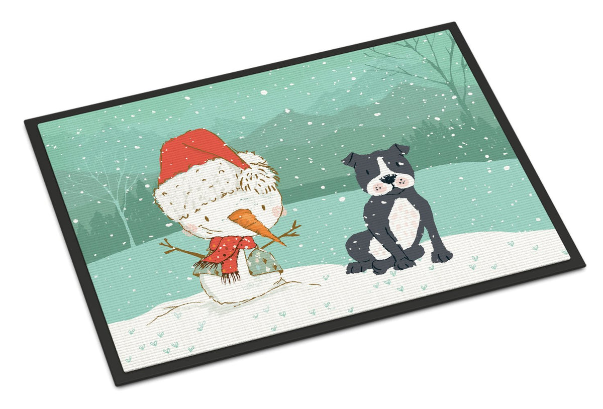 Black Staffie Snowman Christmas Indoor or Outdoor Mat 24x36 CK2075JMAT by Caroline&#39;s Treasures