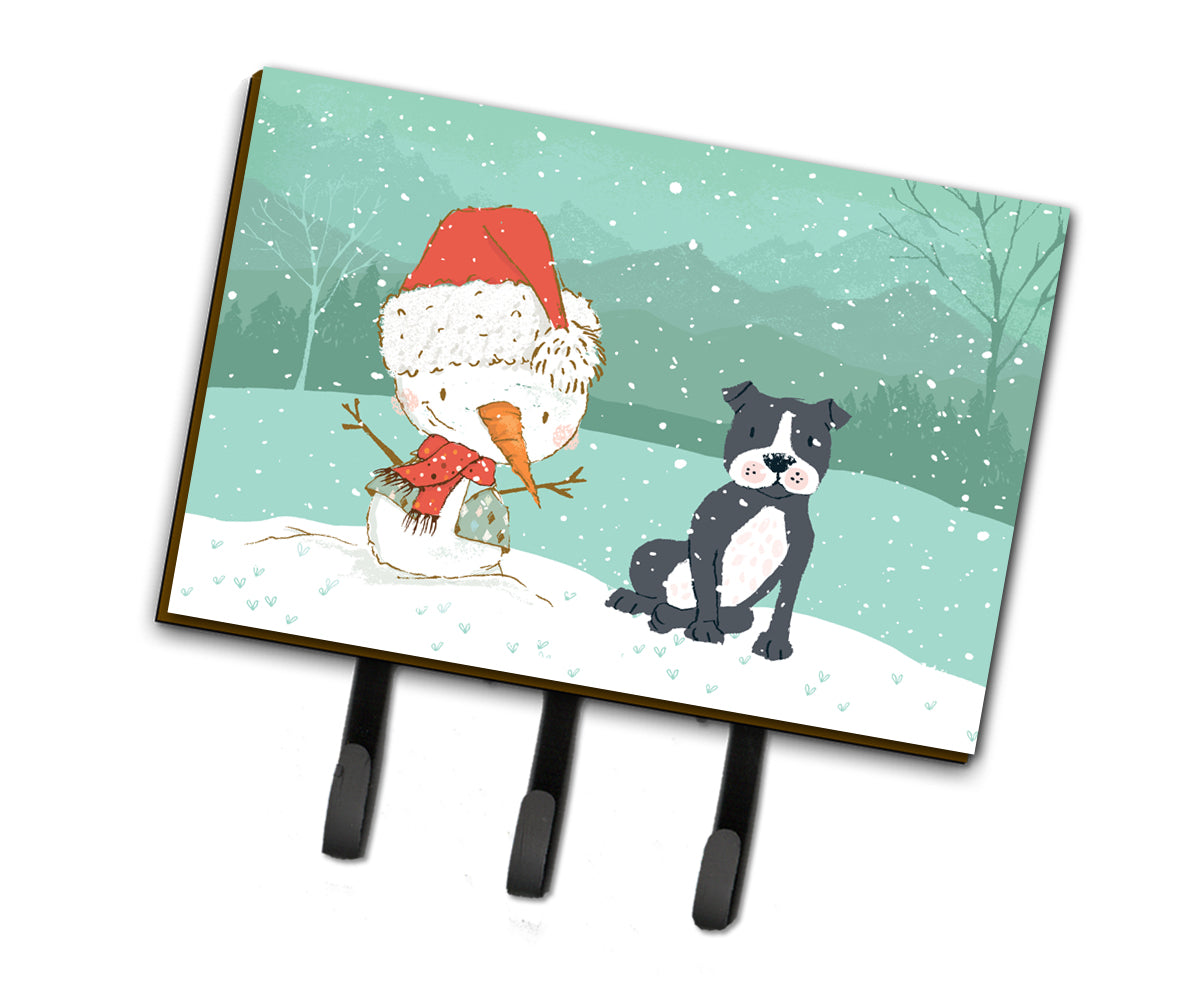 Black Staffie Snowman Christmas Leash or Key Holder CK2075TH68
