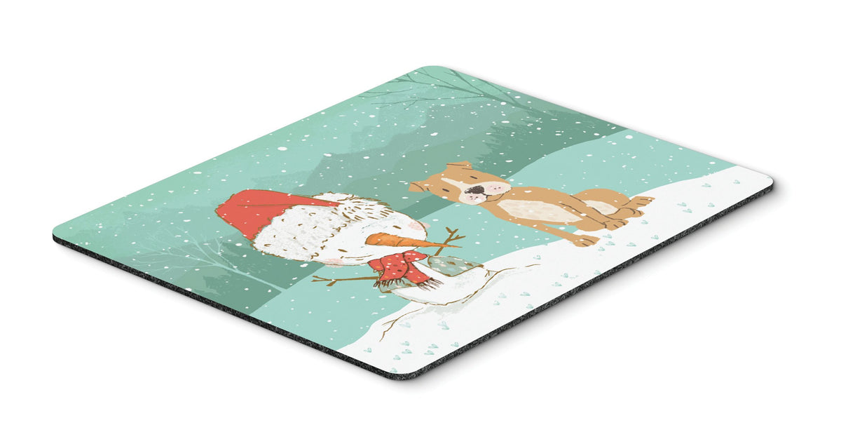 Brown Staffie Snowman Christmas Mouse Pad, Hot Pad or Trivet CK2076MP by Caroline&#39;s Treasures