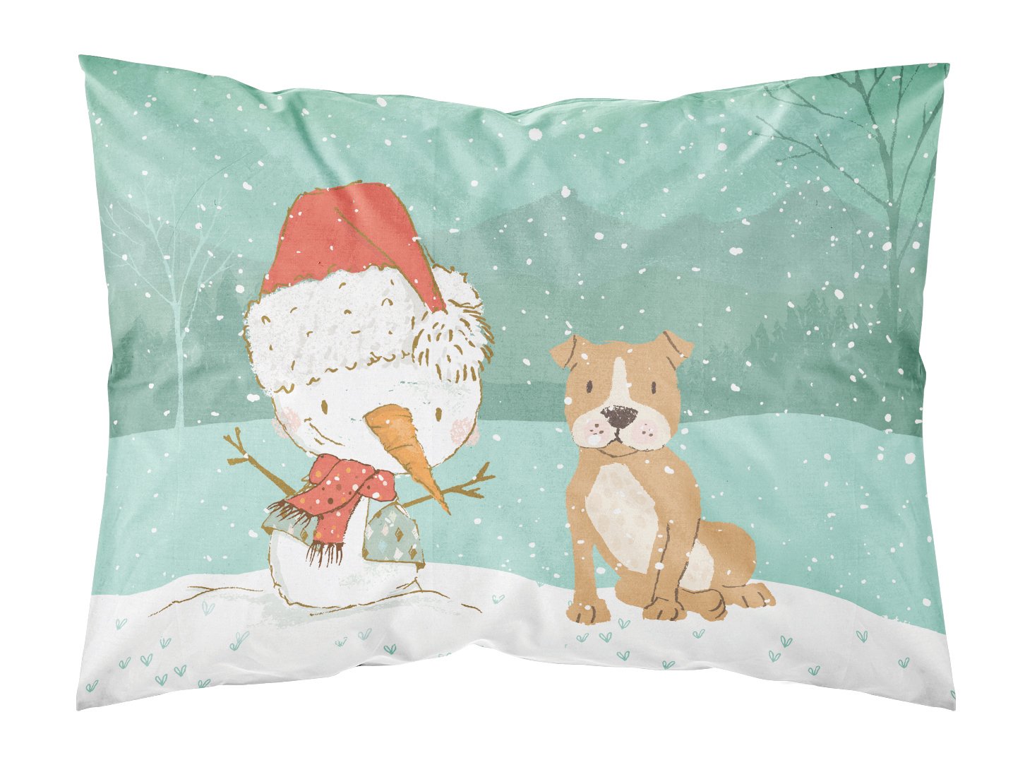 Brown Staffie Snowman Christmas Fabric Standard Pillowcase CK2076PILLOWCASE by Caroline's Treasures