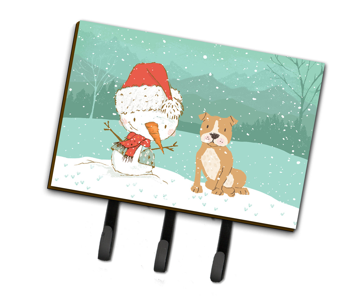Brown Staffie Snowman Christmas Leash or Key Holder CK2076TH68