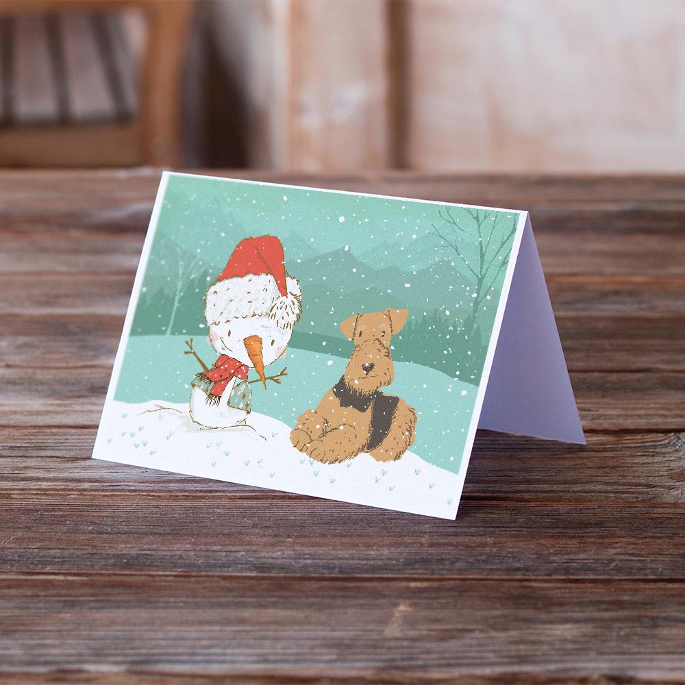 Buy this Airedale Terrier Snowman Christmas Greeting Cards and Envelopes Pack of 8