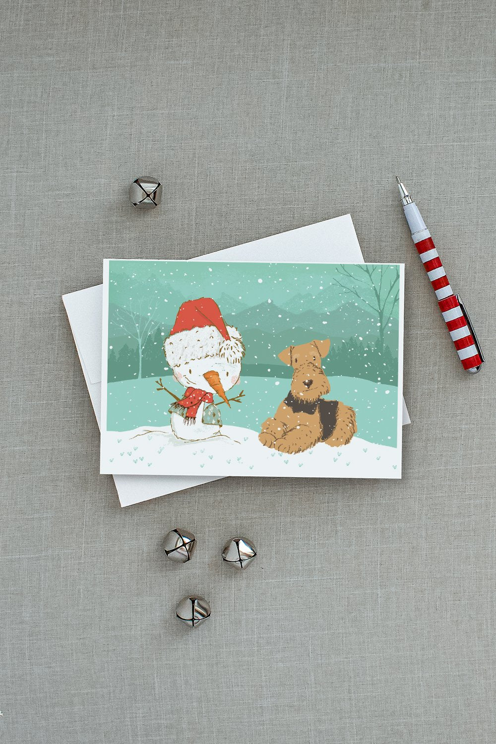 Airedale Terrier Snowman Christmas Greeting Cards and Envelopes Pack of 8 - the-store.com