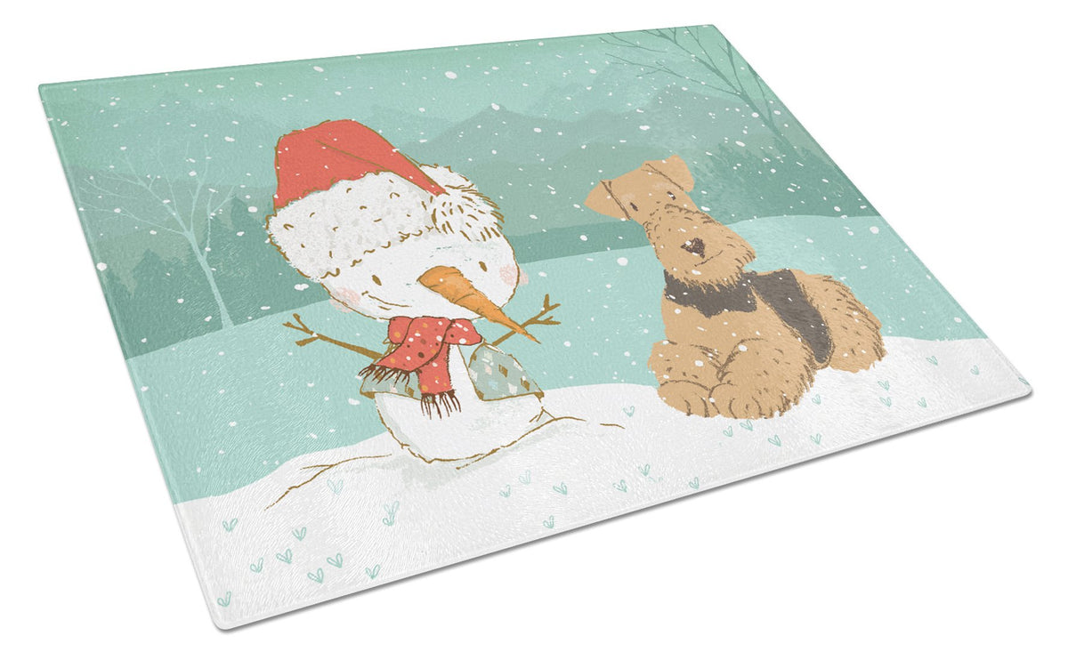 Airedale Terrier Snowman Christmas Glass Cutting Board Large CK2078LCB by Caroline&#39;s Treasures