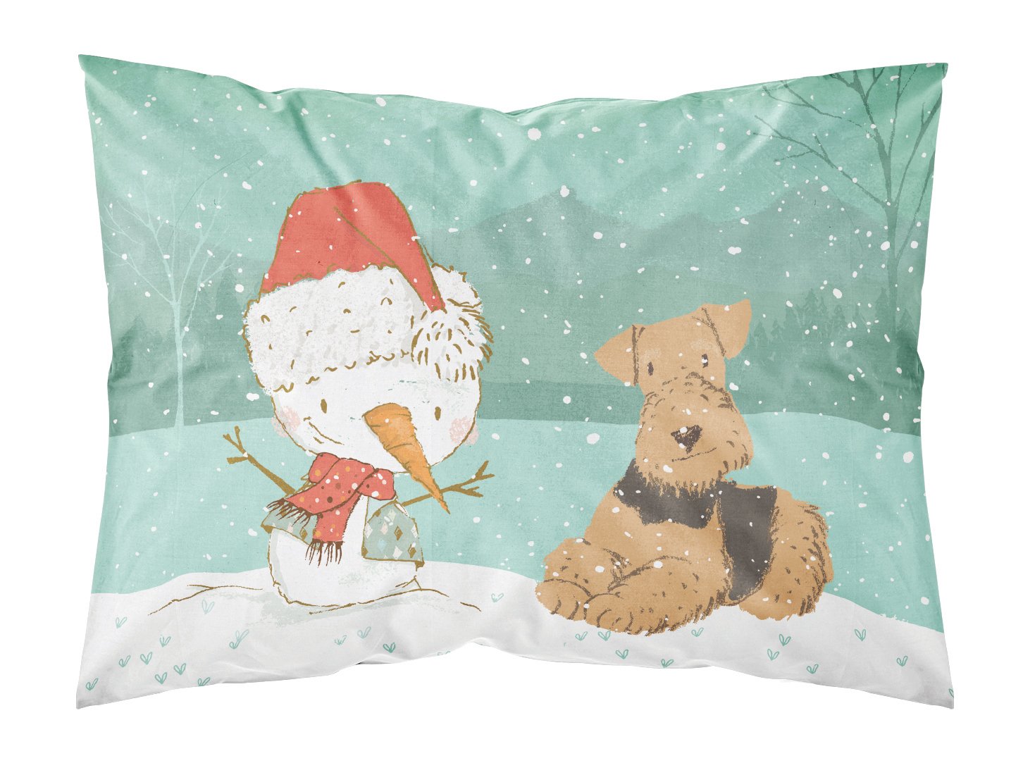 Airedale Terrier Snowman Christmas Fabric Standard Pillowcase CK2078PILLOWCASE by Caroline's Treasures