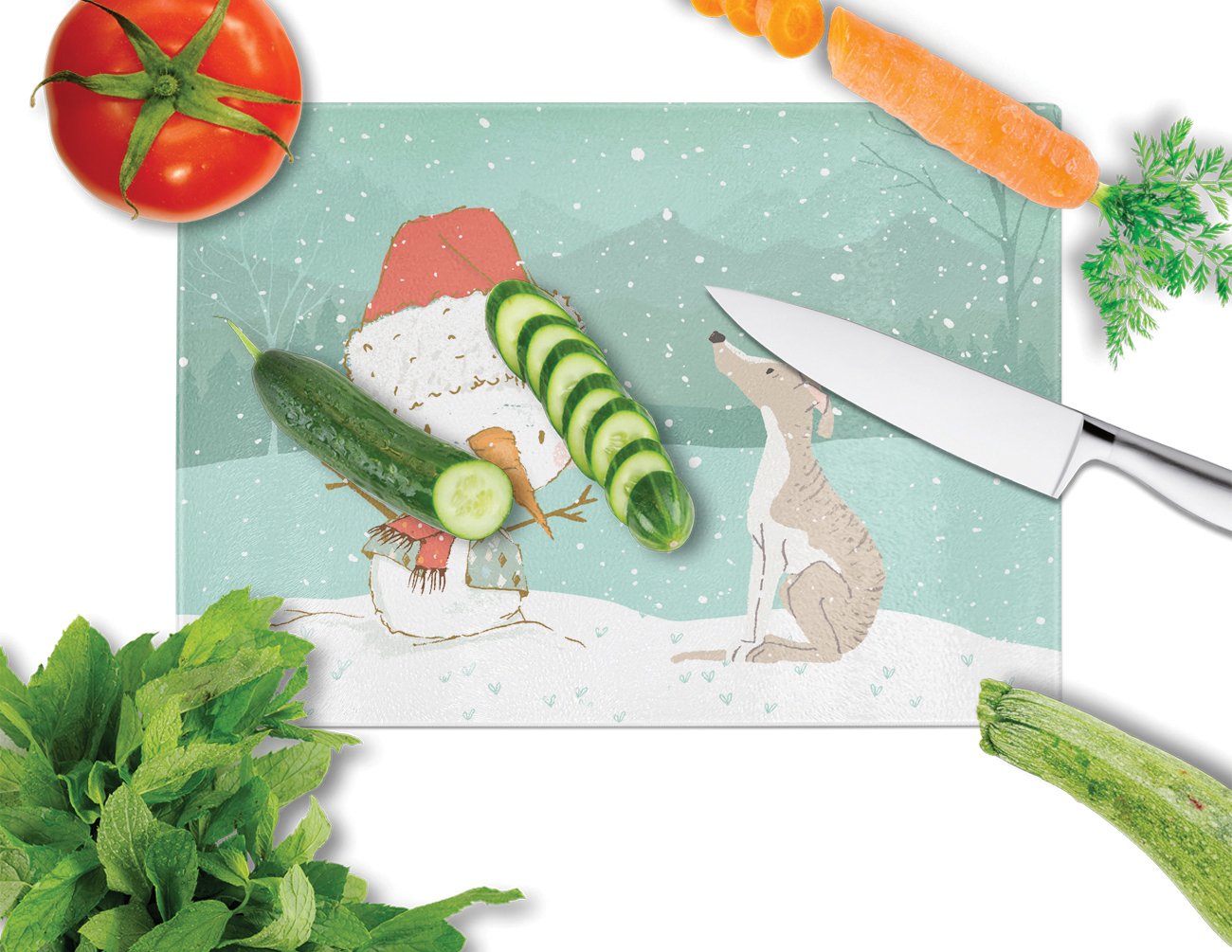 Whippet Snowman Christmas Glass Cutting Board Large CK2079LCB by Caroline's Treasures