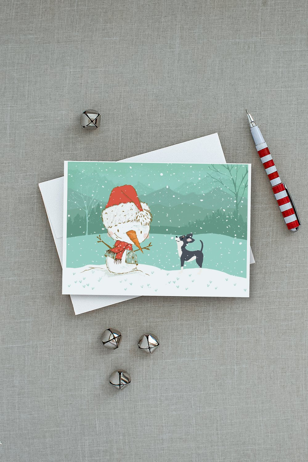 Black Chihuahua Snowman Christmas Greeting Cards and Envelopes Pack of 8 - the-store.com