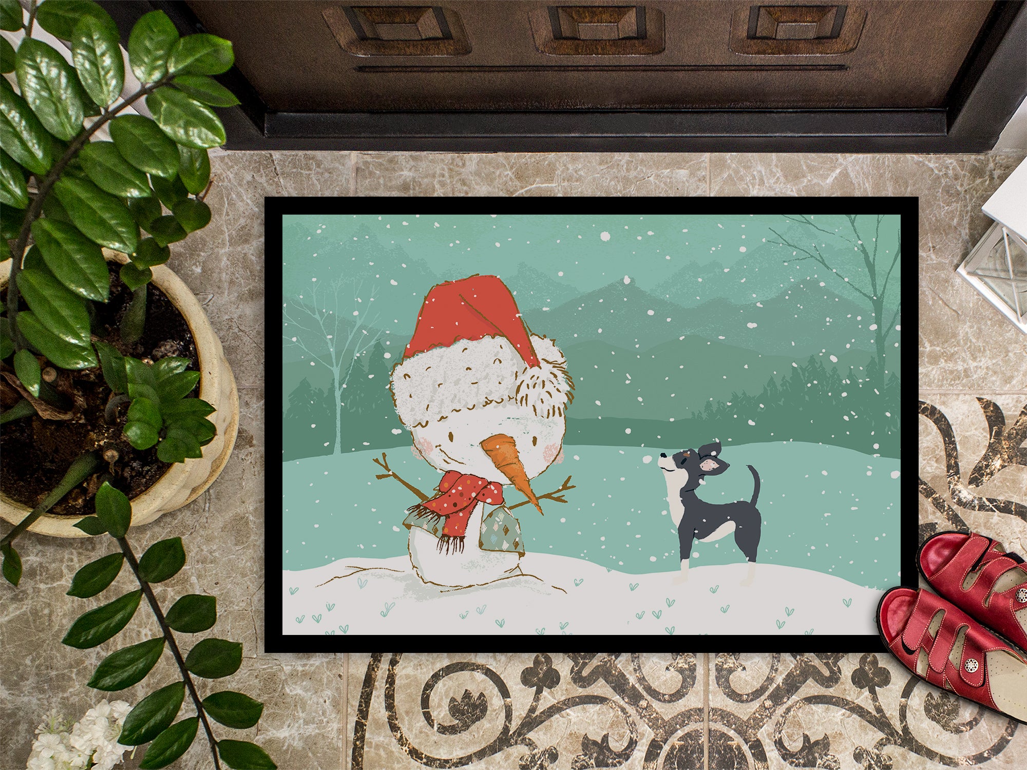 Black Chihuahua Snowman Christmas Indoor or Outdoor Mat 18x27 CK2080MAT - the-store.com