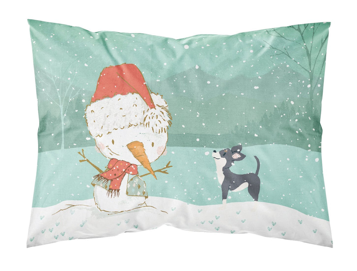 Black Chihuahua Snowman Christmas Fabric Standard Pillowcase CK2080PILLOWCASE by Caroline&#39;s Treasures