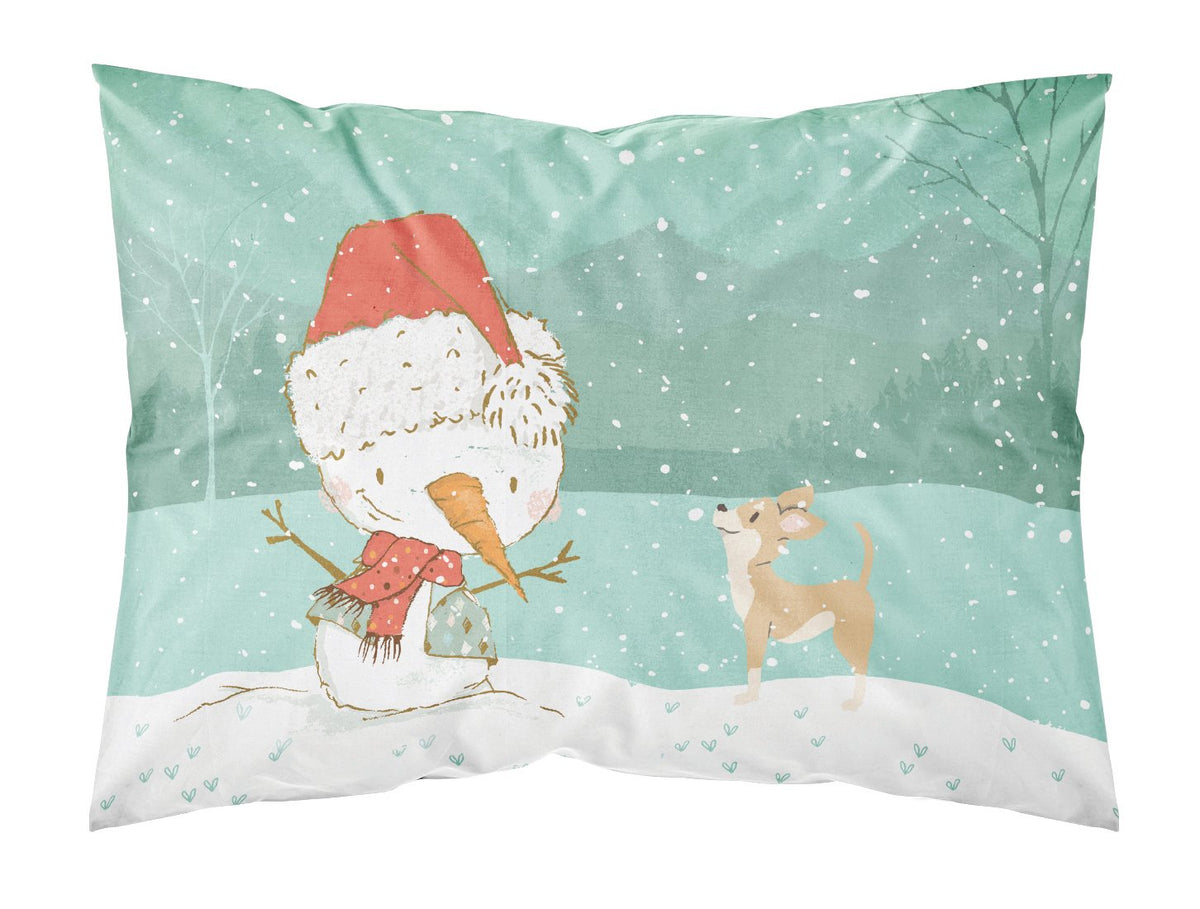 Tan Chihuahua Snowman Christmas Fabric Standard Pillowcase CK2081PILLOWCASE by Caroline&#39;s Treasures