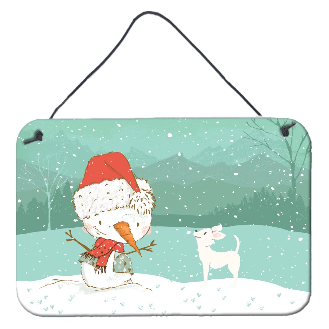 White Chihuahua Snowman Christmas Wall or Door Hanging Prints CK2082DS812 by Caroline&#39;s Treasures