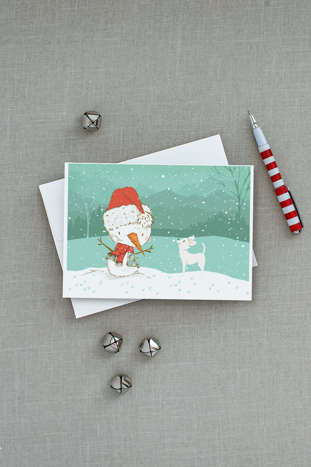 White Chihuahua Snowman Christmas Greeting Cards and Envelopes Pack of 8 - the-store.com