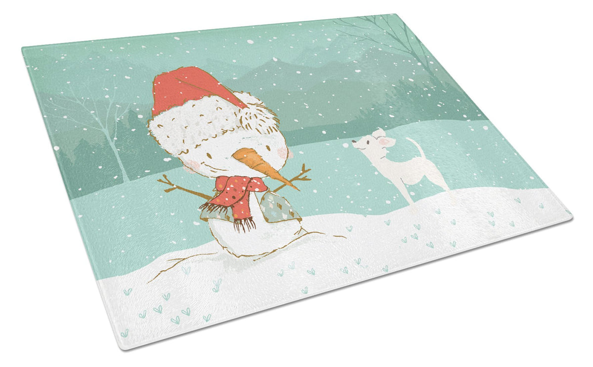 White Chihuahua Snowman Christmas Glass Cutting Board Large CK2082LCB by Caroline&#39;s Treasures