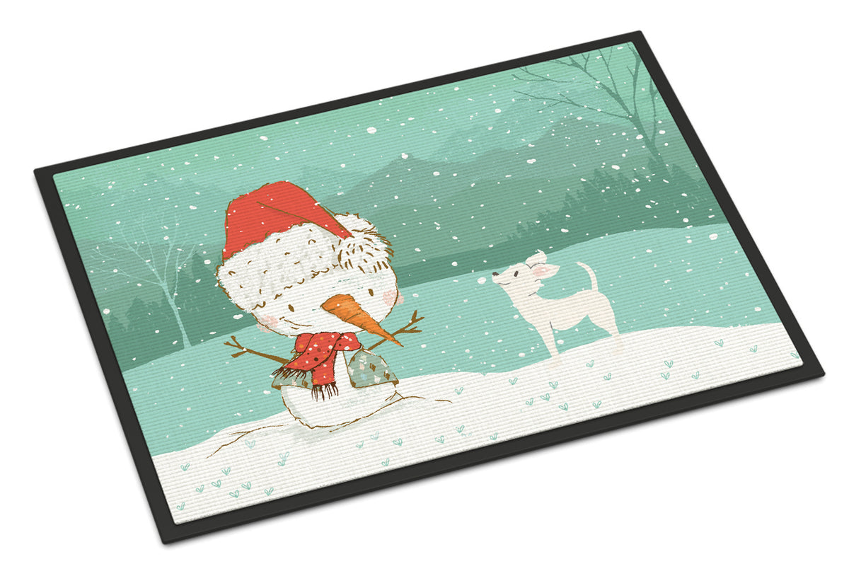 White Chihuahua Snowman Christmas Indoor or Outdoor Mat 18x27 CK2082MAT - the-store.com