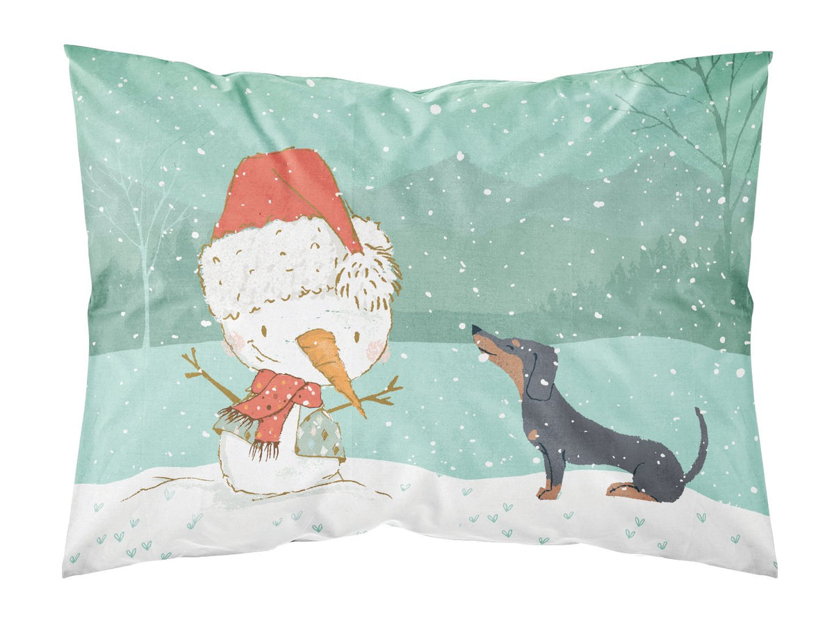 Black Tan Dachshund Snowman Christmas Fabric Standard Pillowcase CK2083PILLOWCASE by Caroline&#39;s Treasures