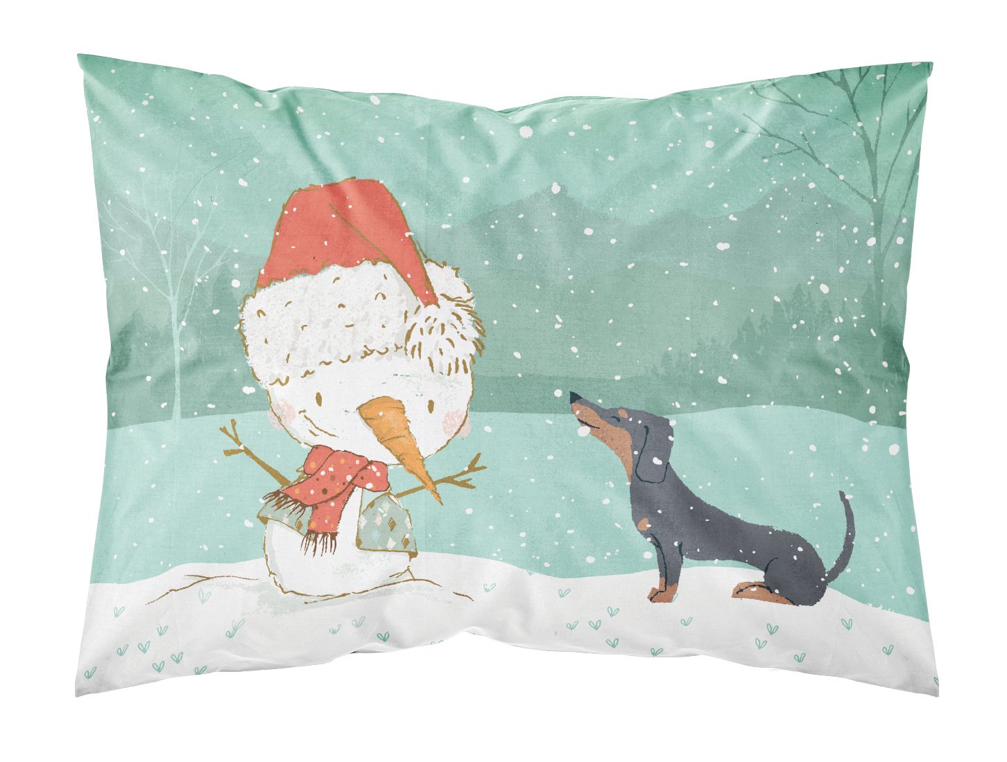 Black Tan Dachshund Snowman Christmas Fabric Standard Pillowcase CK2083PILLOWCASE by Caroline's Treasures