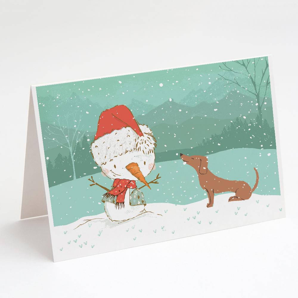 Buy this Red Dachshund Snowman Christmas Greeting Cards and Envelopes Pack of 8