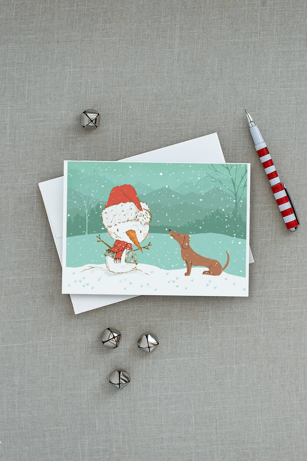 Red Dachshund Snowman Christmas Greeting Cards and Envelopes Pack of 8 - the-store.com