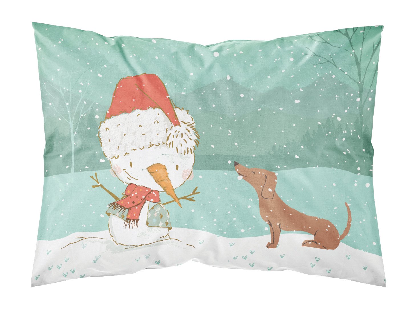 Red Dachshund Snowman Christmas Fabric Standard Pillowcase CK2084PILLOWCASE by Caroline's Treasures