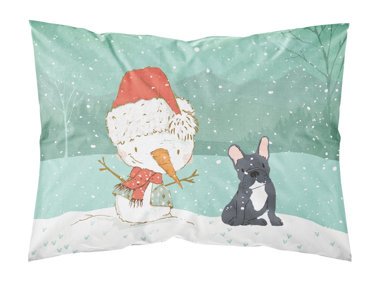 Caroline's Treasures Black French Bulldog Snowman Christmas Standard Pillowcase – Artistic Decorative Front, White Back CK2085PILLOWCASE