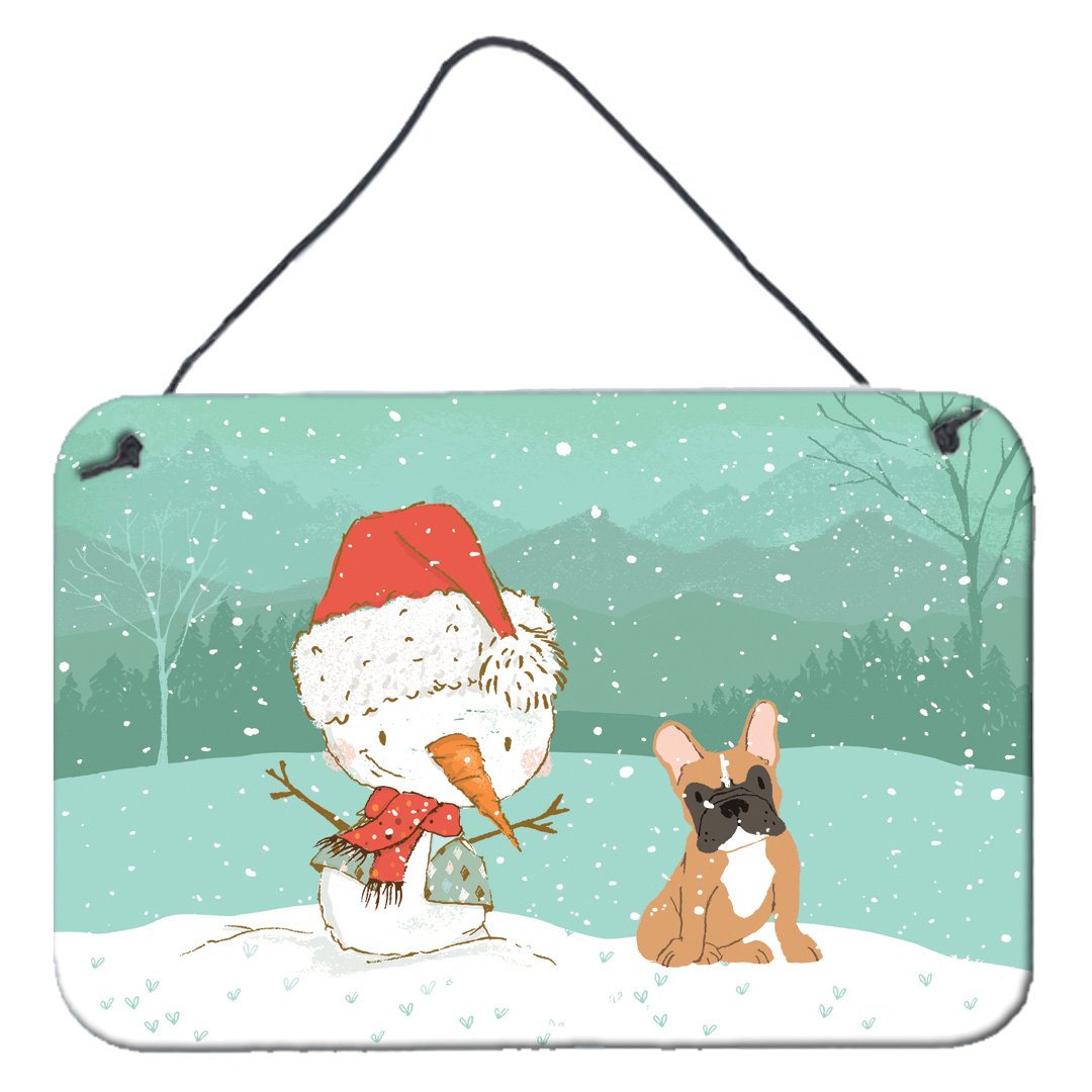 Fawn French Bulldog Snowman Christmas Wall or Door Hanging Prints CK2086DS812 by Caroline&#39;s Treasures