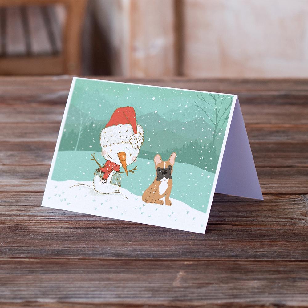 Fawn French Bulldog Snowman Christmas Greeting Cards and Envelopes Pack of 8 - the-store.com
