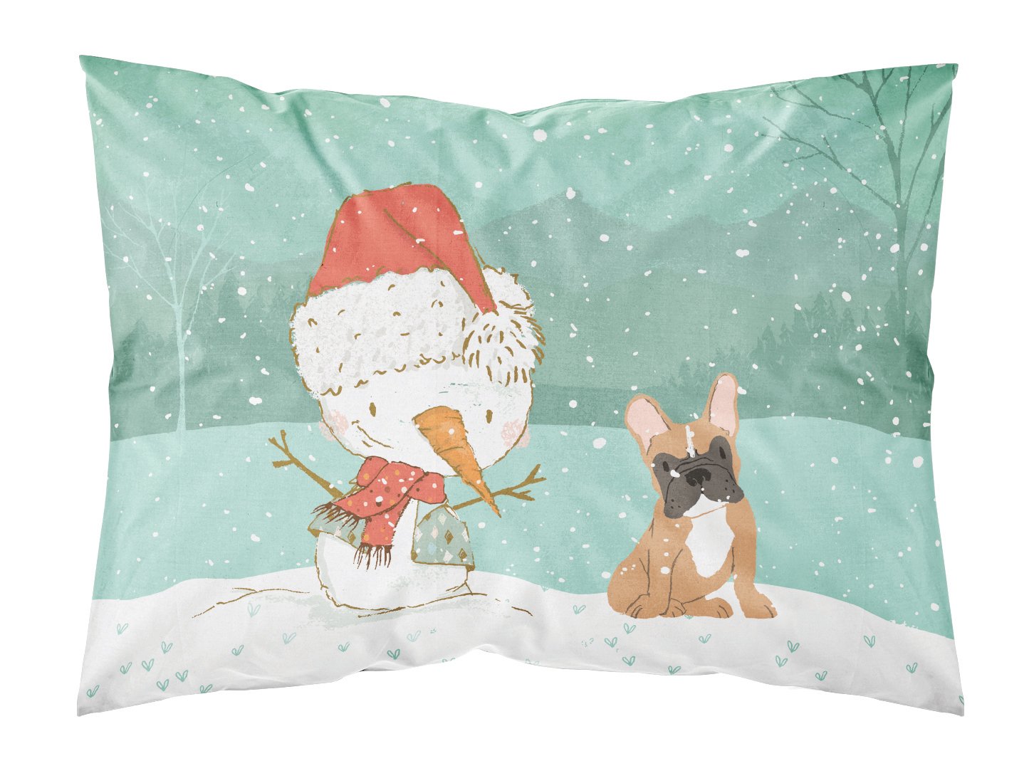 Caroline's Treasures Fawn French Bulldog Snowman Christmas Standard Pillowcase – Artistic Decorative Front, White Back CK2086PILLOWCASE